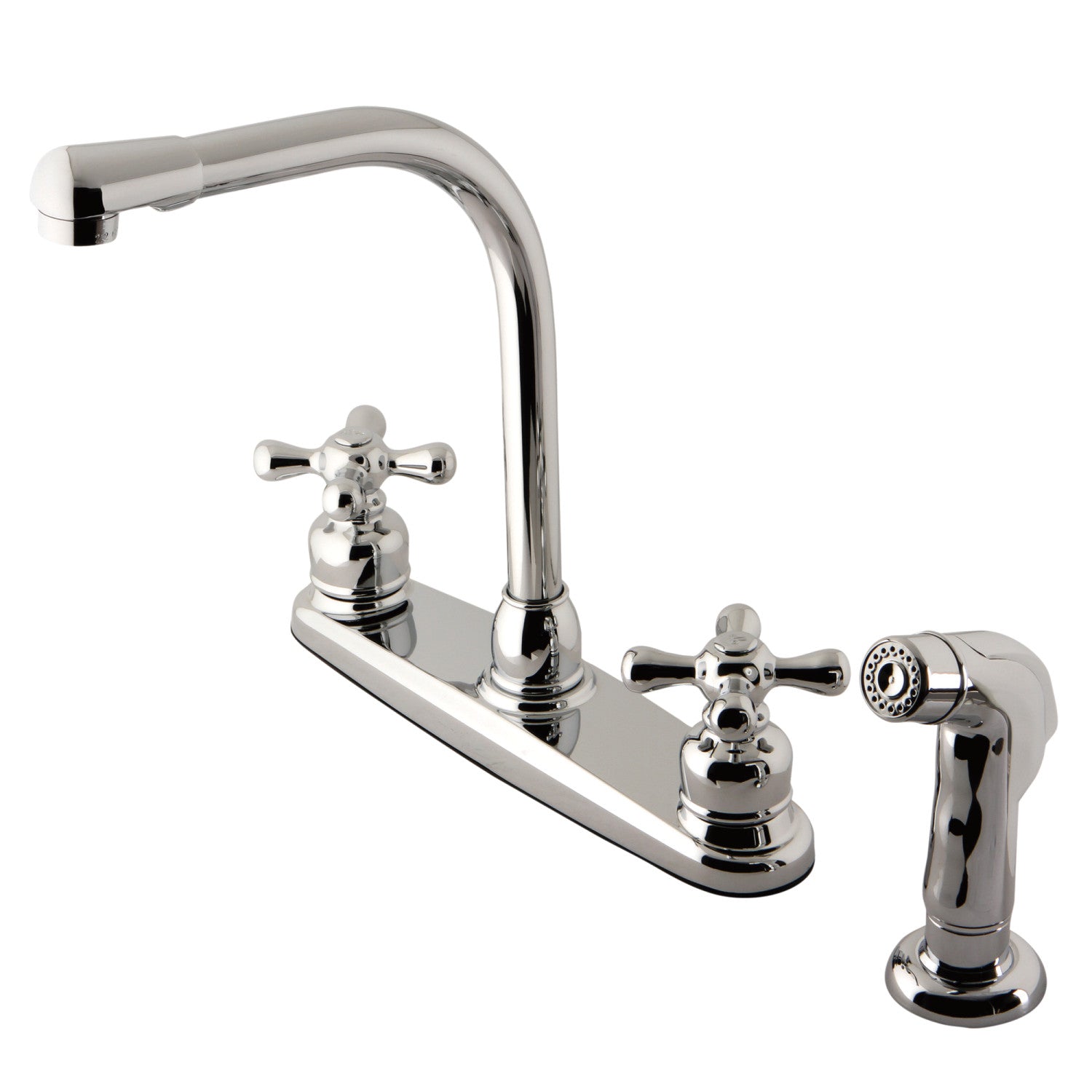 Kingston Tulare KB711AXSP - Victorian Two-Handle 4-Hole 8" Centerset Kitchen Faucet with Side Sprayer, Polished Chrome — image 1